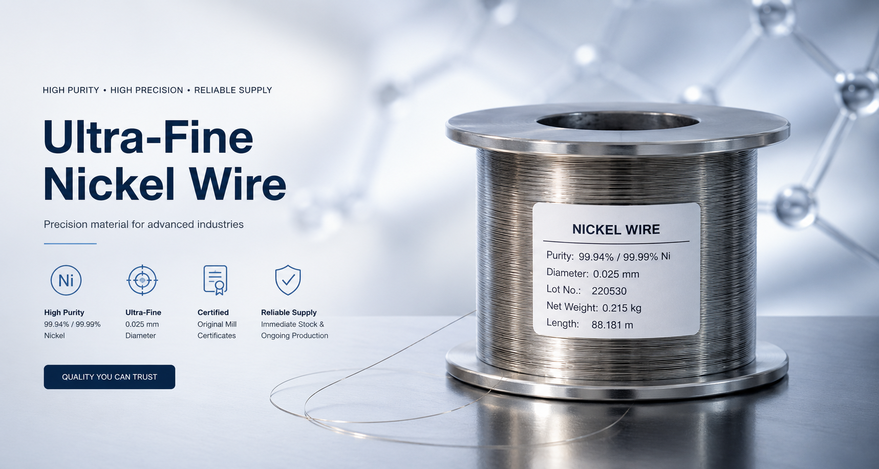 Ultra-fine nickel wire spool